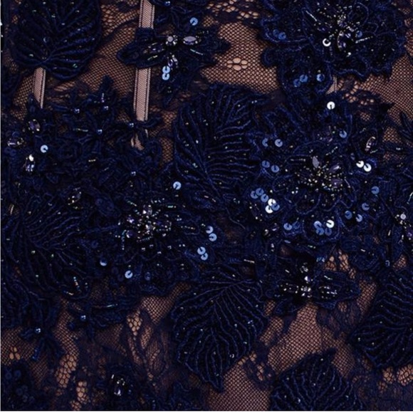 New Jovani Navy Blue Lace Appliqué Corset Dress - Picture 4 of 4